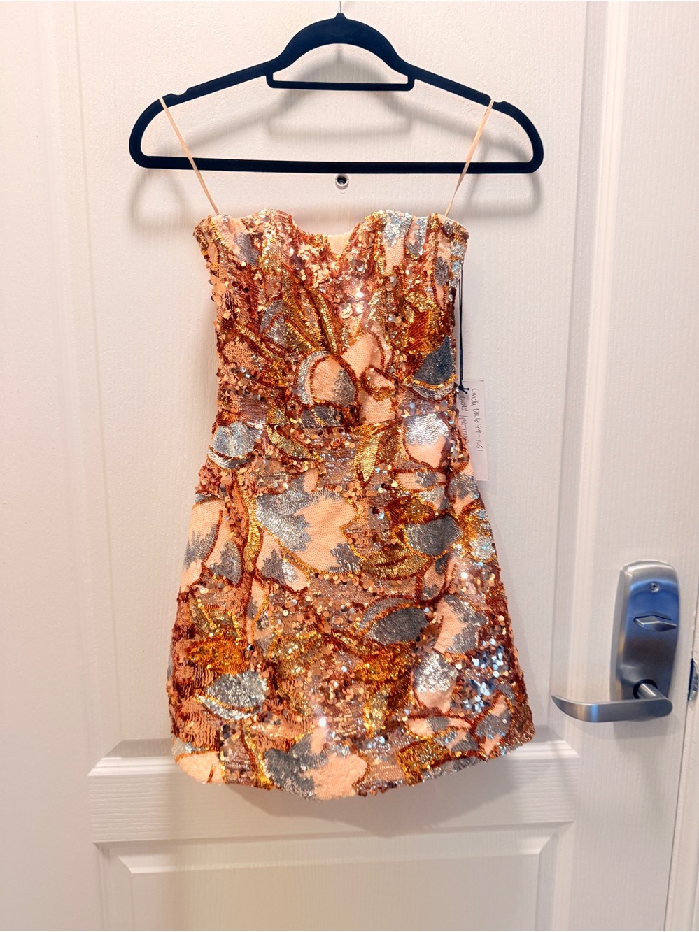 Helsi Linda Strapless Mini Dress in Gold Platinum Sequin Size XS NWT - Picture 4 of 8